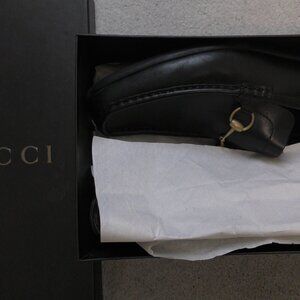 Vintage Gucci 90s Men's Loafers Gold Black Leather Horsebit New in Box 11-D